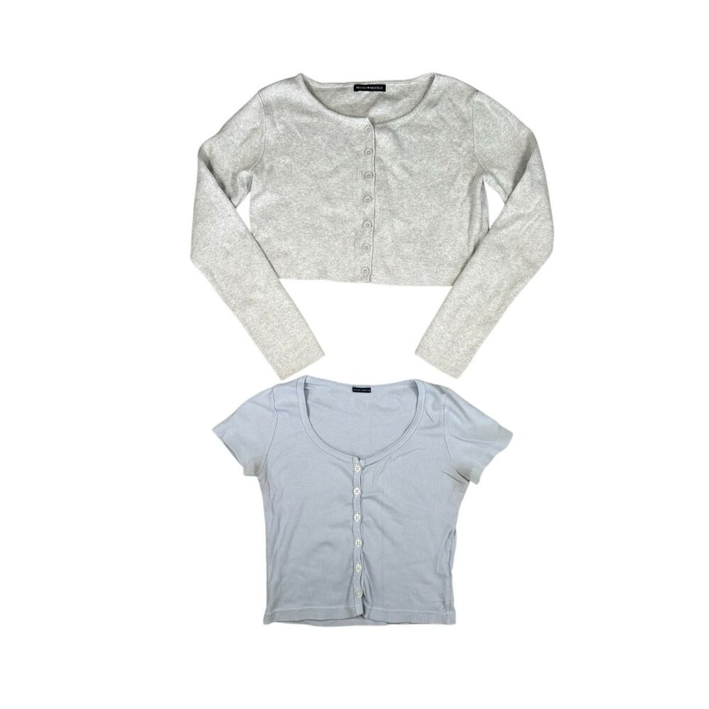 brandy melville top bundle stretchy ribbed knit button front crop top cardigan S